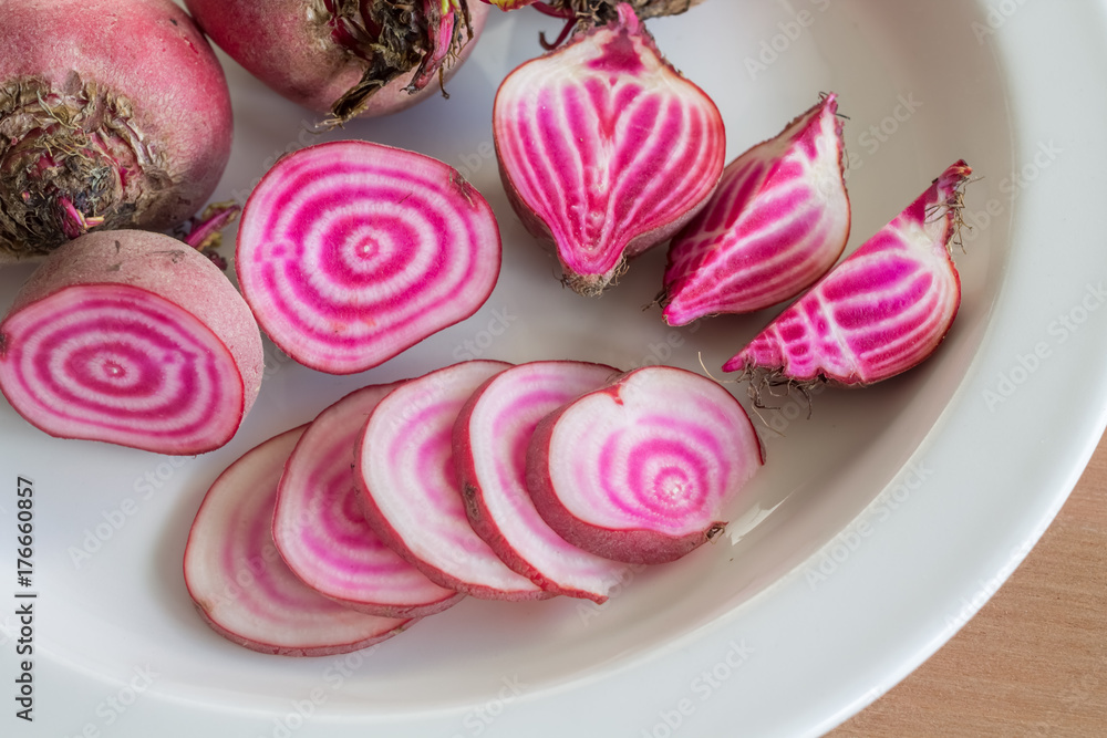 Chioggia beets on a plate Chioggia beets on a plate
