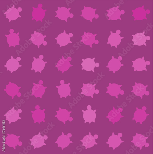Vector seamless colorful turtle pattern with lines of turtles in black and white in brown background.