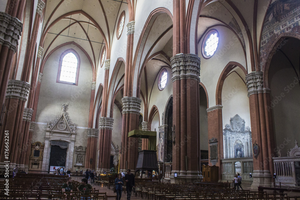 Inside the Basilica of San Petronio, main church in Bologna, Emilia Romagna, northern Italy