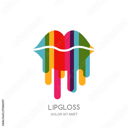 Vector colorful abstract lips logo, sign, emblem design element. Concept for beauty salon, cosmetics product, lipstick or lip gloss labels, cosmetology, visage and makeup stylist.