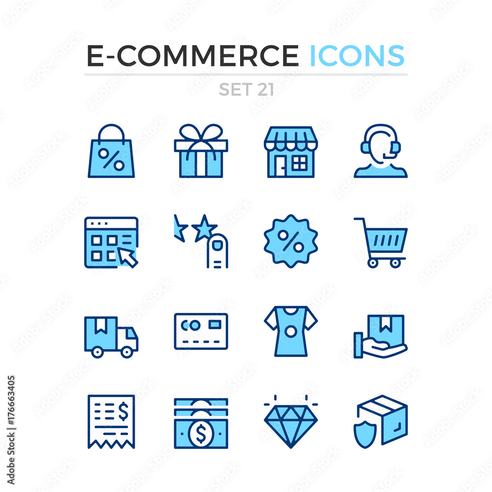 E-commerce icons. Vector line icons set. Premium quality. Simple thin line design. Modern outline symbols, pictograms E-commerce icons. Vector line icons set. Premium quality. Simple thin line design. Modern outline symbols, pictograms