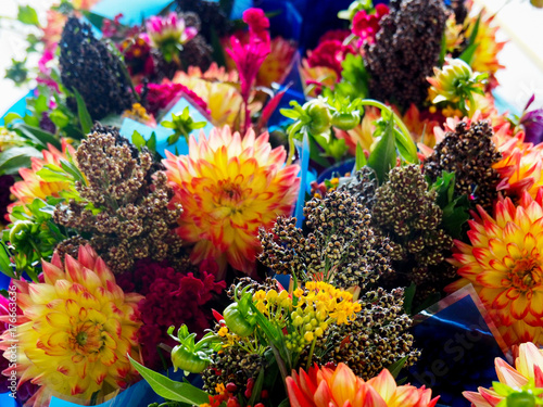 Bright flowers at farmers market