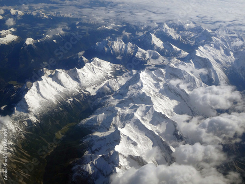 Luftbild vom Karwendel nach starkem Schneefall im September photo