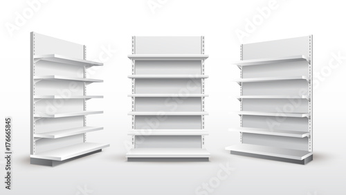 Fényképezés Set of white empty store shelves