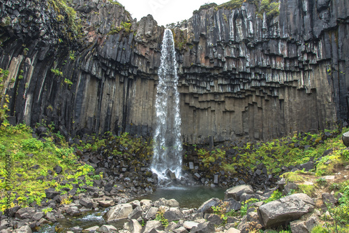 Svartifoss waterfall surrounded by basalt columns in the south of Iceland