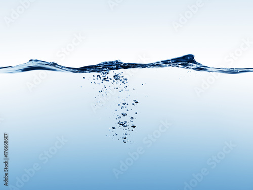 Pure fresh blue water wave with bubbles background