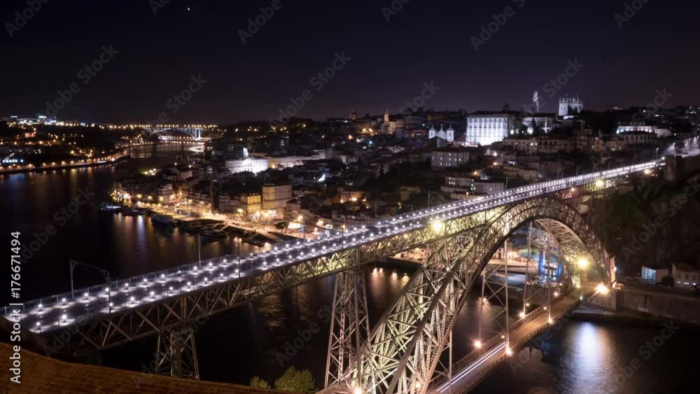 Night timelapse of Dom Luis I Bridge in Porto Night timelapse of Dom Luis I Bridge in Porto