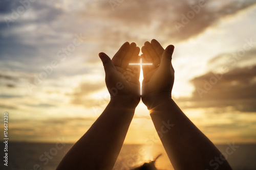 Fényképezés Human hands open palm up worship