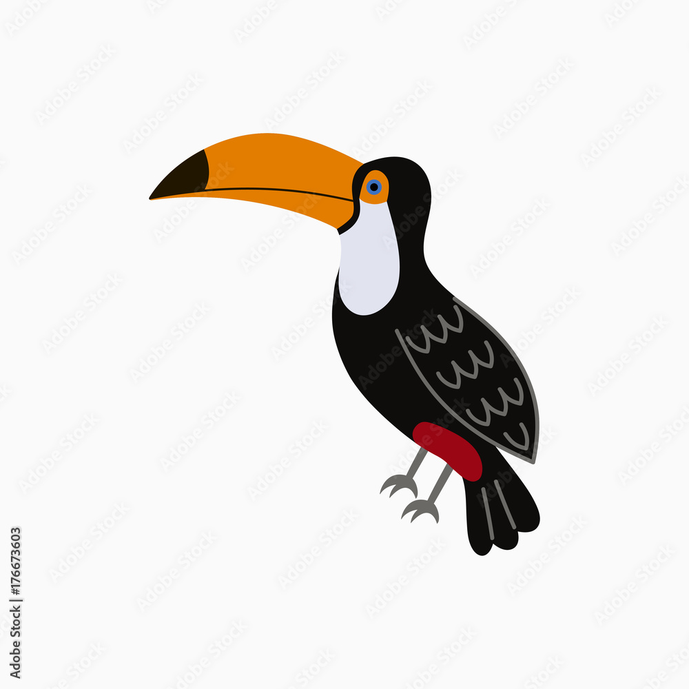 Fototapeta premium Toucan. Exotic tropical bird with big yellow beak. Vector illustration.