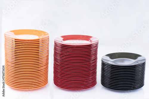 Melamine Black/Red/Orange Plate stack on white background