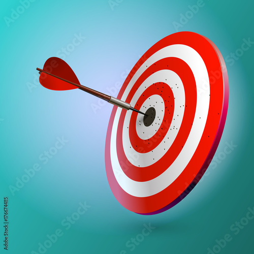 Dart Hitting A Target, Isolated On White Background, Vector Illustration