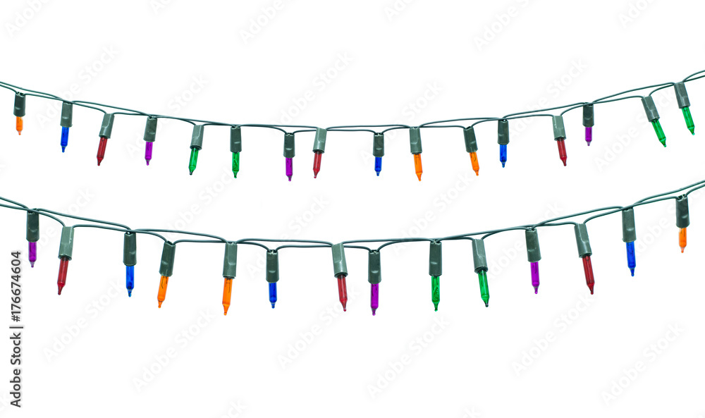 String of christmas lights isolated on white background With clipping path String of christmas lights isolated on white background With clipping path