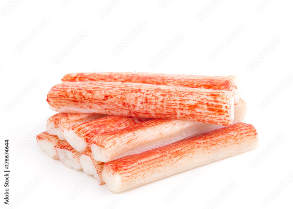 Red crab stick isolated on the white background.
