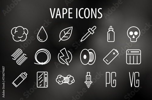 Set of Minimal Vape Vaping Culture Vector Line Icons