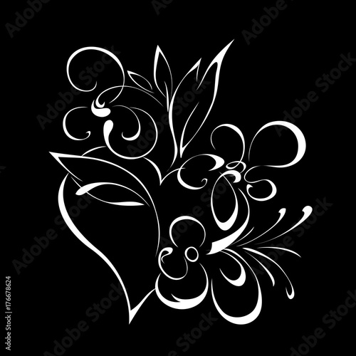 ornament 39-1. stylized flowers with heart on black background