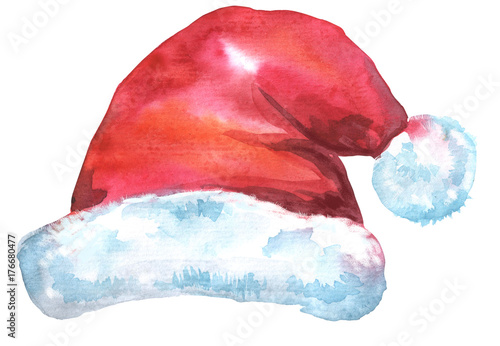Christmas Santa red hat, watercolor