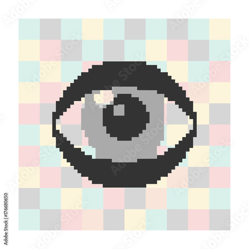 Vector pixel icon eye on a square background