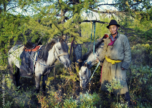 Nomadic Tsaatan or Dukha (Reindeer people) of northern Mongolia. photo