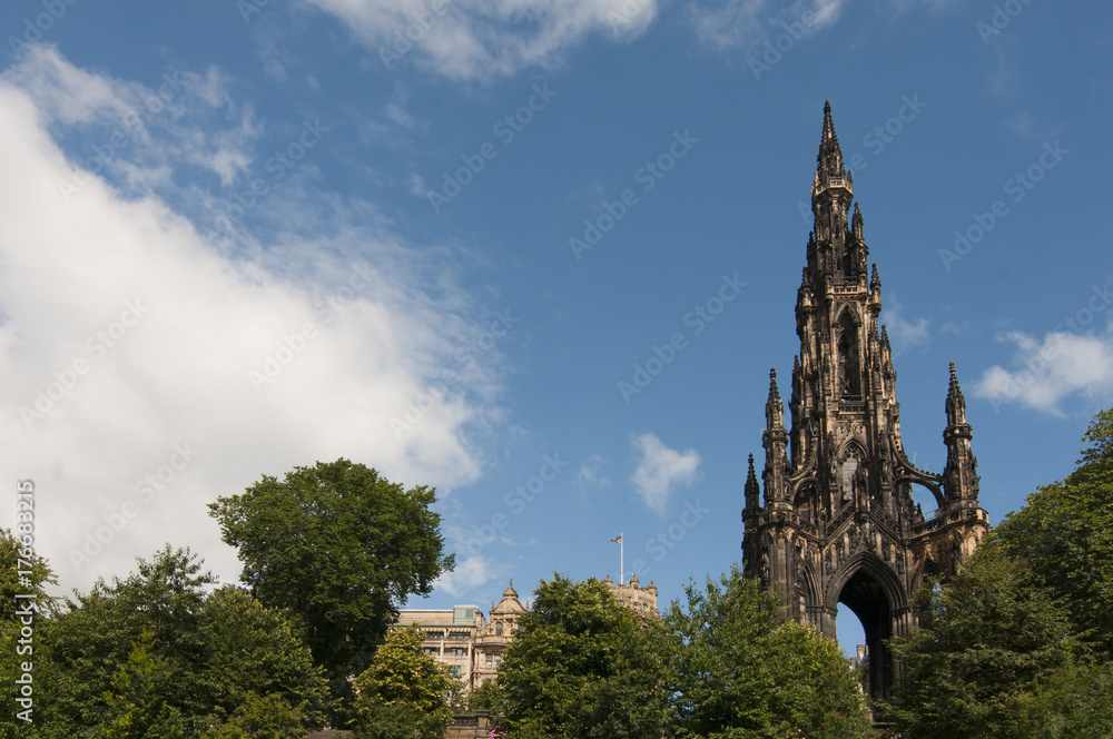 The Scott Monument Edinurgh with Prince's Street Gardens in the Foreground The Scott Monument Edinurgh with Prince's Street Gardens in the Foreground