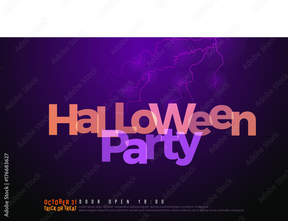 Halloween Party Logo Design template with thunder on dark background. october 31 Happy Halloween Party Trick or Treat Logo Design for Banner, Poster, card vector illustrator