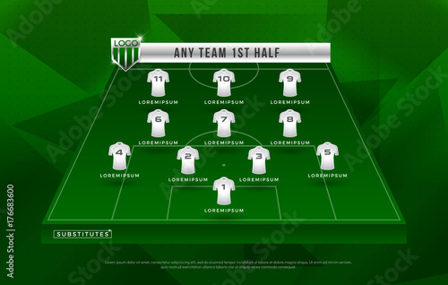 football league or world tournament broadcast substitues graphic template design, football substitues broadcast graphic for soccer starting lineup squad. vector illustrator