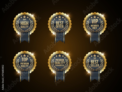 Vector vintage badges collection 100% high quality, the best offer, vip member only, top premium quality, premium quality guaranteed and best seller. gold and black colour