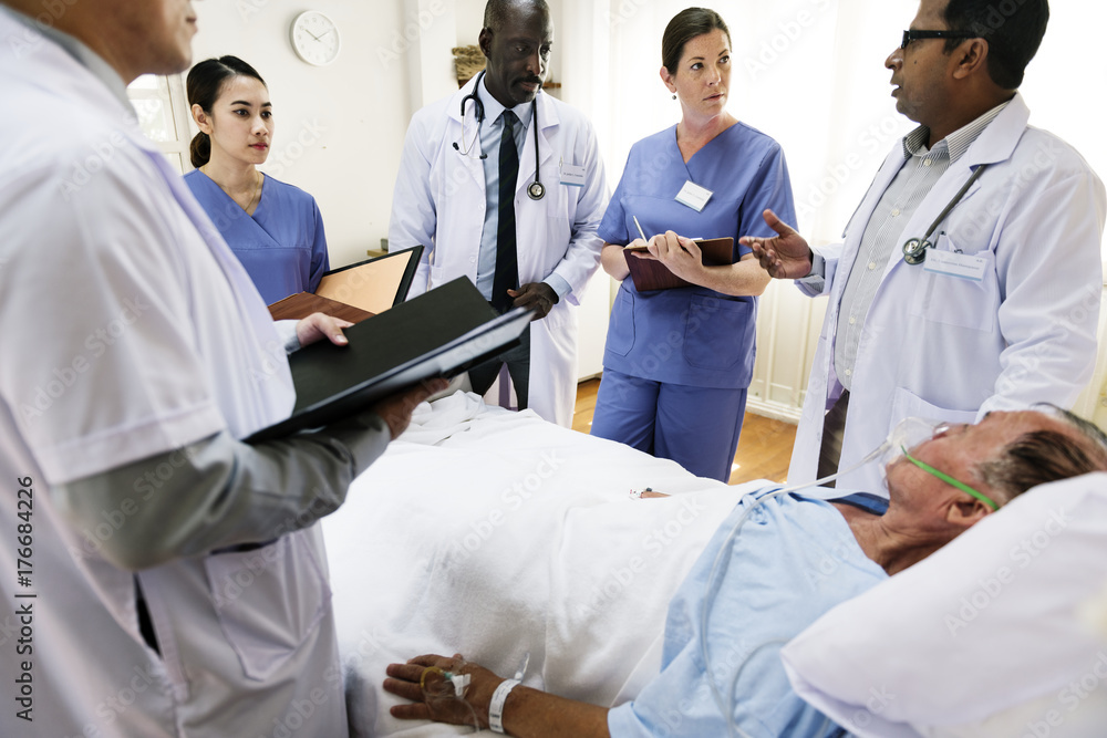 A sick elderly staying at a hospital