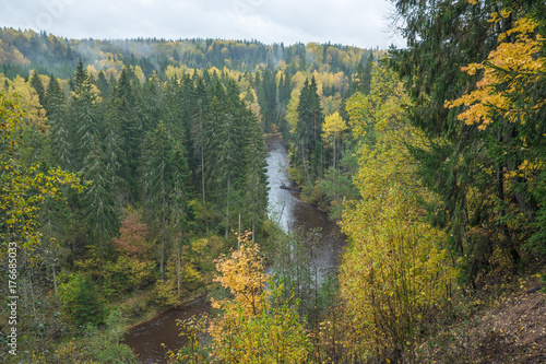 River Amata at autumn, yellow trees, view from high hill. 2017 photo