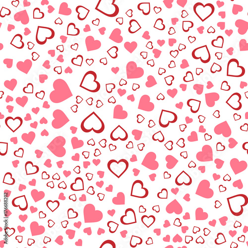 Vector seamless abstract pattern. Pink hearts on white background