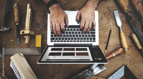 Photography Craftsman working in a wood shop