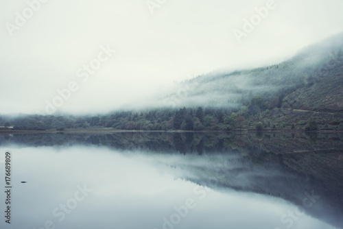 Landscape of Llyn Crafnant during foggy Autumn morning in Snowdonia National Park © veneratio