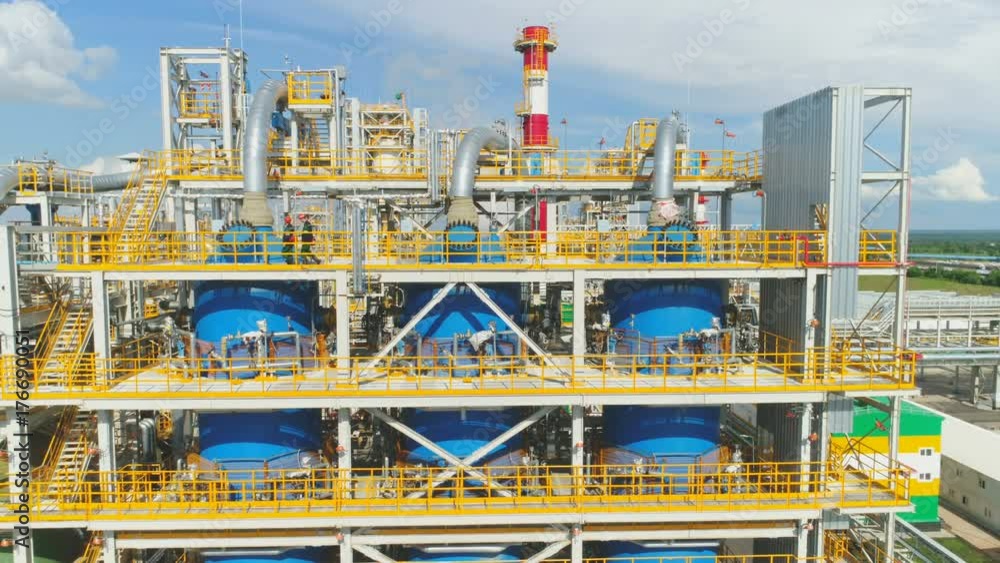 Flycam View Men Go on Construction and Control Refining Process Flycam View Men Go on Construction and Control Refining Process