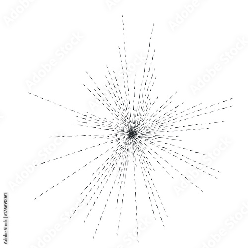 Sun burst, star burst sunshine. Radiating from the center of thin beams, lines. Dynamic style. Abstract explosion Design element