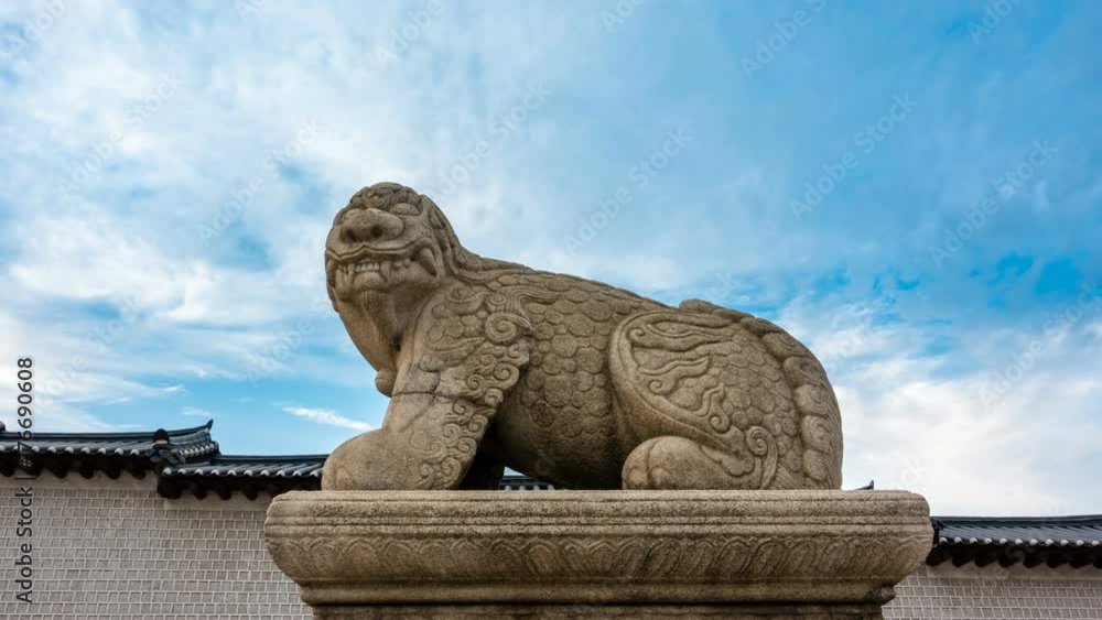 Haetae Statue in the Gyeongbokgung Palace,Seoul, South Korea. Time lapse Haetae Statue in the Gyeongbokgung Palace,Seoul, South Korea. Time lapse
