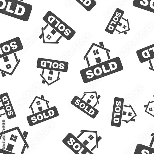 Sold house seamless pattern. Business concept sold home pictogram. Vector illustration on white background.