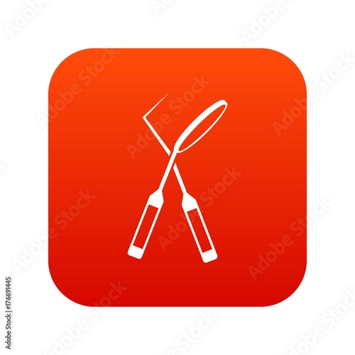 Tooth instruments for dental medicine icon digital red