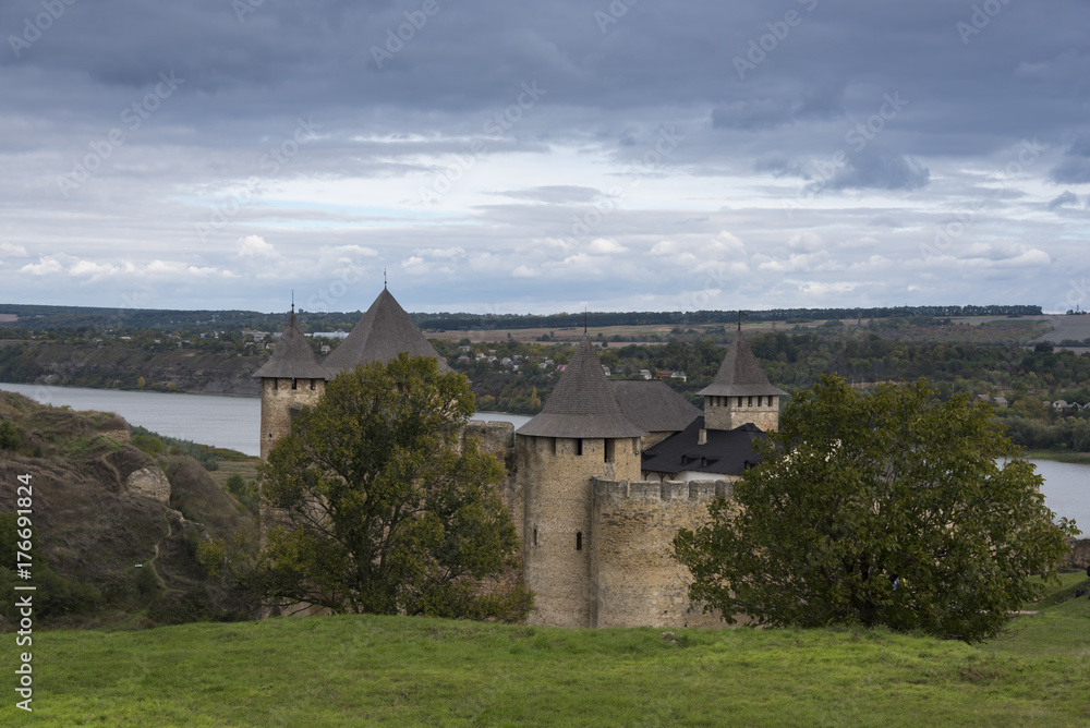 Very old fortress is on the bank of Dniester river in Ukraine Very old fortress is on the bank of Dniester river in Ukraine