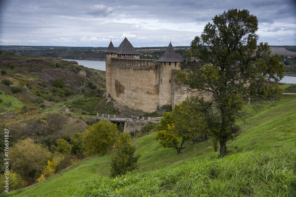 Medieval fortress in Khotyn. Famous architecture landmark of Ukraine.