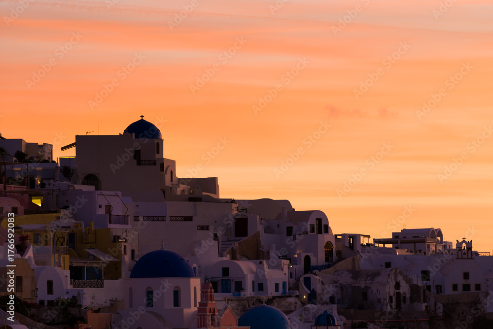 Oia village  at the Santorini Island at sunset