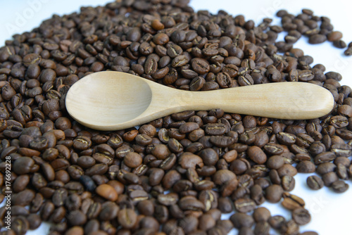 Wooden spoon on the coffee bean
