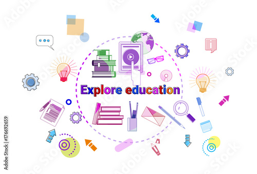 Explore Education Banner Online Study Elearning Concept Vector Illustration