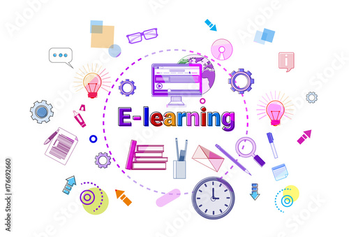 E-learning Banner Online Education Elearning Network Concept Vector Illustration