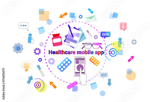 Healthcare Mobile App Banner Online Medical Help Therapy, Medicine Treatment Concept Vector Illustration