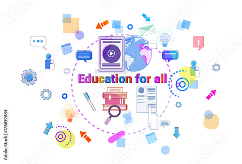 Education For All Banner Study Online Elearning Concept Vector Illustration
