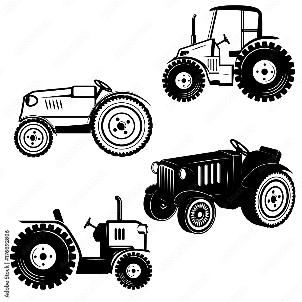 Set of tractor icons isolated on white background. Set of tractor icons isolated on white background.