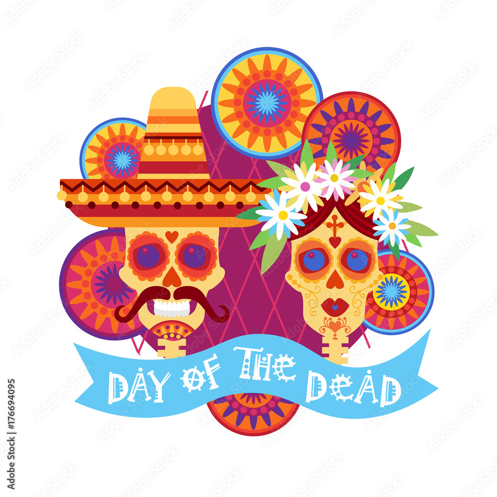 Day Of Dead Traditional Mexican Halloween Dia De Los Muertos Holiday Party Decoration Banner Invitation Flat Vector Illustration Day Of Dead Traditional Mexican Halloween Dia De Los Muertos Holiday Party Decoration Banner Invitation Flat Vector Illustration