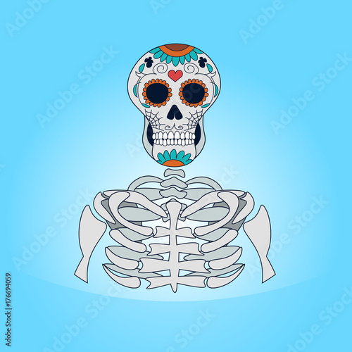 Skull Day Of Dead Concept Traditional Mexican Halloween Dia De Los Muertos Holiday Party Decoration Banner Invitation Flat Vector Illustration