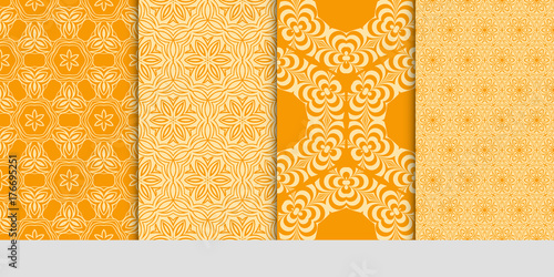 set of 4 decorative seamless ornament for decoration wallpaper, fabric print, background texture. vector illustration. orange color