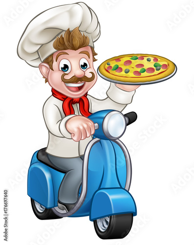 Cartoon Pizza Chef on Deliv...