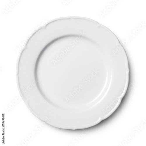 Simple circular porcelain plate isolated on whit with clipping path